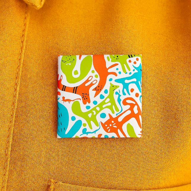 Bóton Quadrado 5.08cm Abstrato Cat Patterno Whimsical Modern Pet Art (Criador carregado)