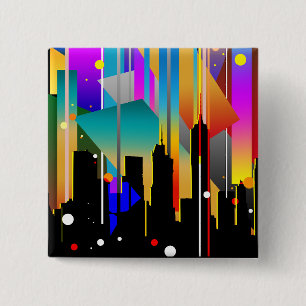Bóton Quadrado 5.08cm Abstrato de Formas Geométricas Modernas de Nova Yo