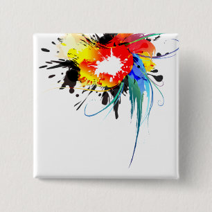 Bóton Quadrado 5.08cm Abstrato Wild Parrot Paint Splatters