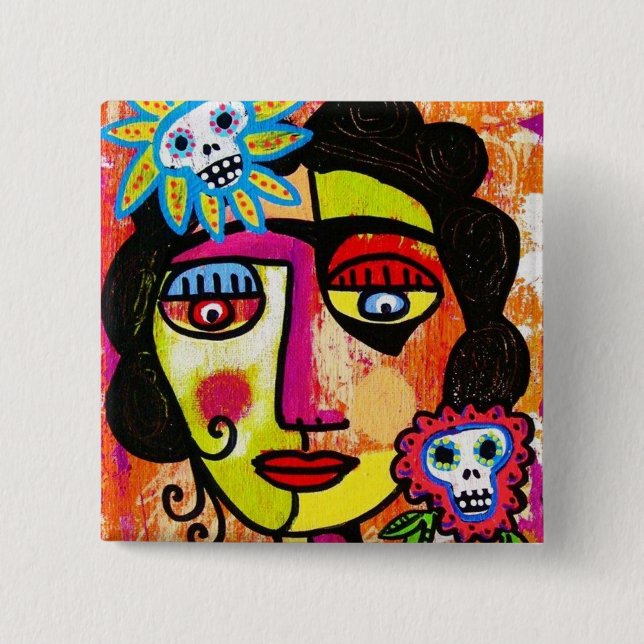 Bóton Quadrado 5.08cm Açúcar Amethyst Sull Frida por SilberZweigArts (Frente)