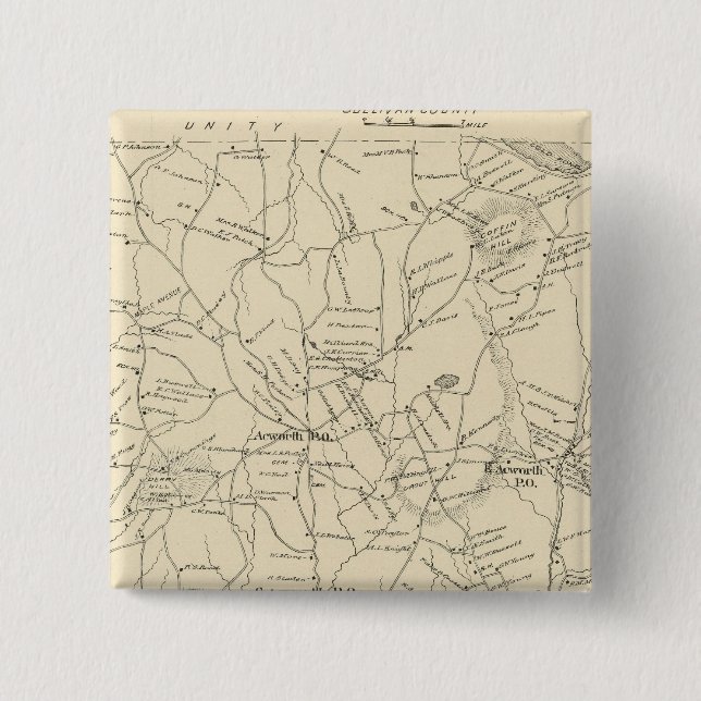 Bóton Quadrado 5.08cm Acworth, Condado de Sullivan (Frente)