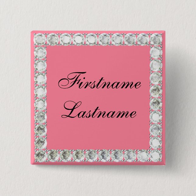 Bóton Quadrado 5.08cm Adicionar diamante personalizável por nome (Frente)