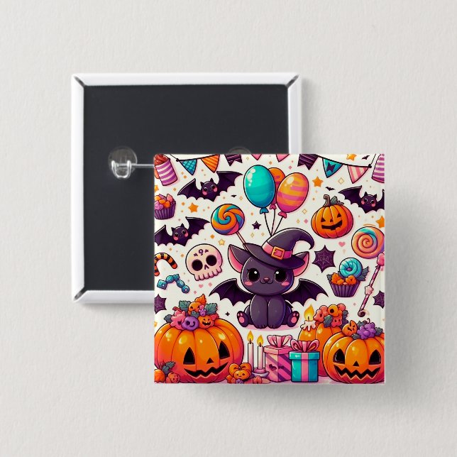 Bóton Quadrado 5.08cm Adorable bat kawaii halloween (Frente & Verso)