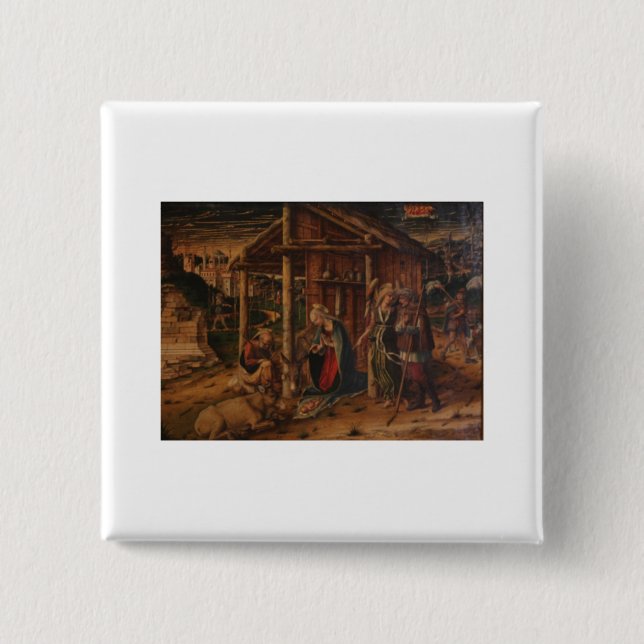 Bóton Quadrado 5.08cm Adoração dos Pastores - Carlo Crivelli - c148 (Frente)