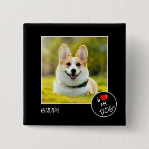 Bóton Quadrado 5.08cm Adoro Meu Cachorro, Foto Personalizada - Pet Lover