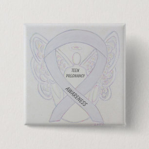 Bóton Quadrado 5.08cm Advertência sobre a gravidez White Ribbon Pin Ang