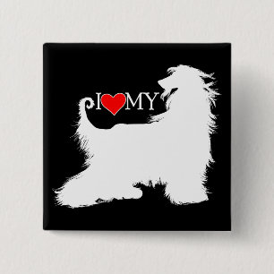 Bóton Quadrado 5.08cm Afghan Hound I Love (Heart) my