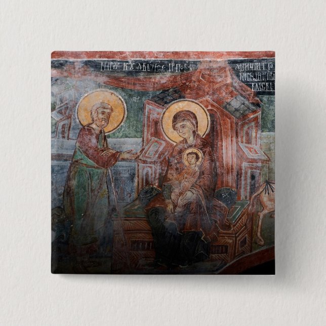 Bóton Quadrado 5.08cm Afrescos da Igreja Sérvia do Século XIV, 2 (Frente)