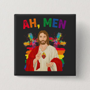 Bóton Quadrado 5.08cm Ah Homens Divertidos Orgulho Gay LGBT Jesus Cristã