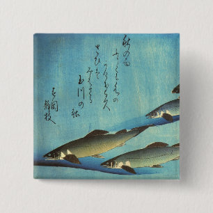 Bóton Quadrado 5.08cm Ai (Trout) - Impressão de Peixe Japonês Colorido d