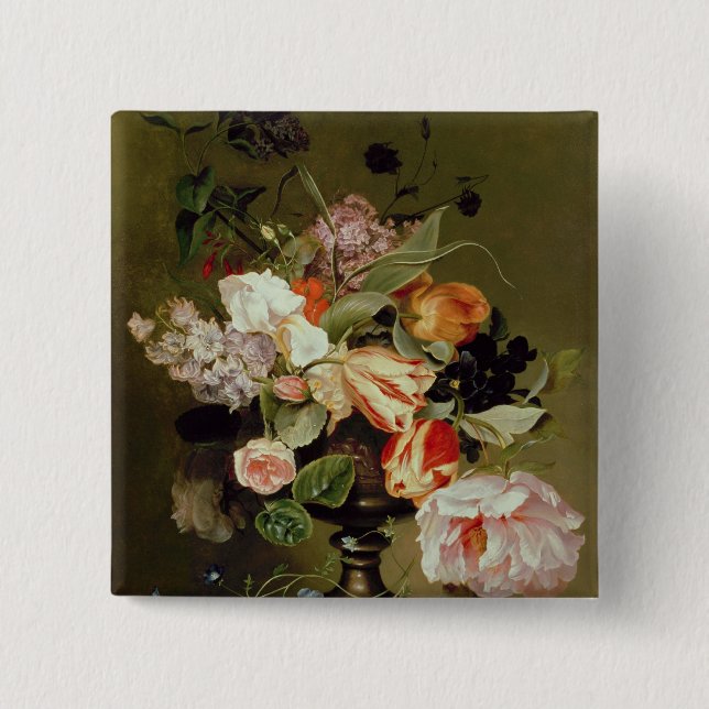 Bóton Quadrado 5.08cm Ainda vida com flores (Frente)