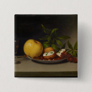 Bóton Quadrado 5.08cm Ainda vida com fruta, bolos e vinho, 1821
