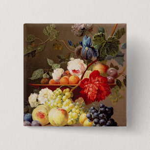 Bóton Quadrado 5.08cm Ainda vida com fruta e flores