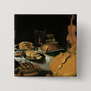 Bóton Quadrado 5.08cm Ainda vida com instrumentos musicais, 1623