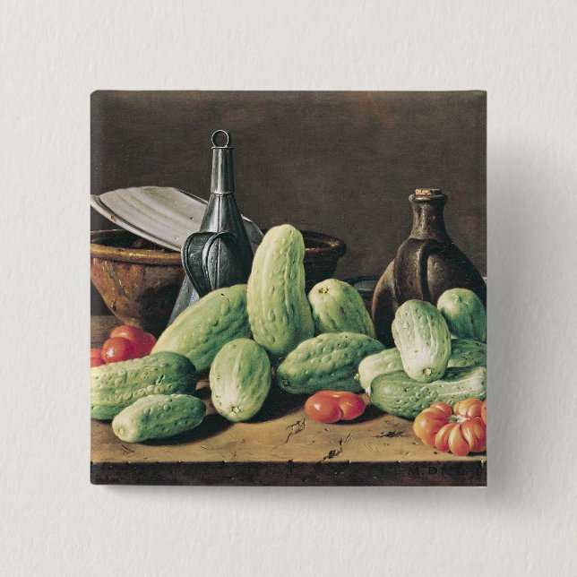 Bóton Quadrado 5.08cm Ainda vida com pepinos e tomates (Frente)