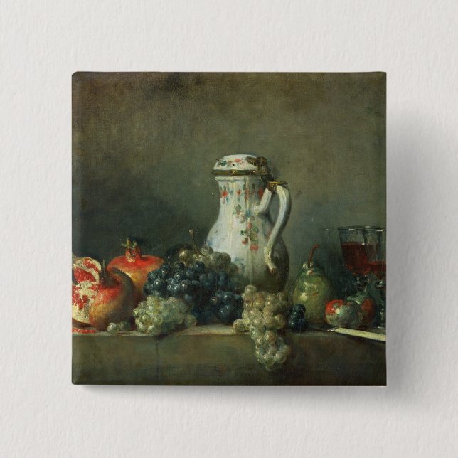 Bóton Quadrado 5.08cm Ainda vida com uvas e romã, 1763 (óleo (Frente)