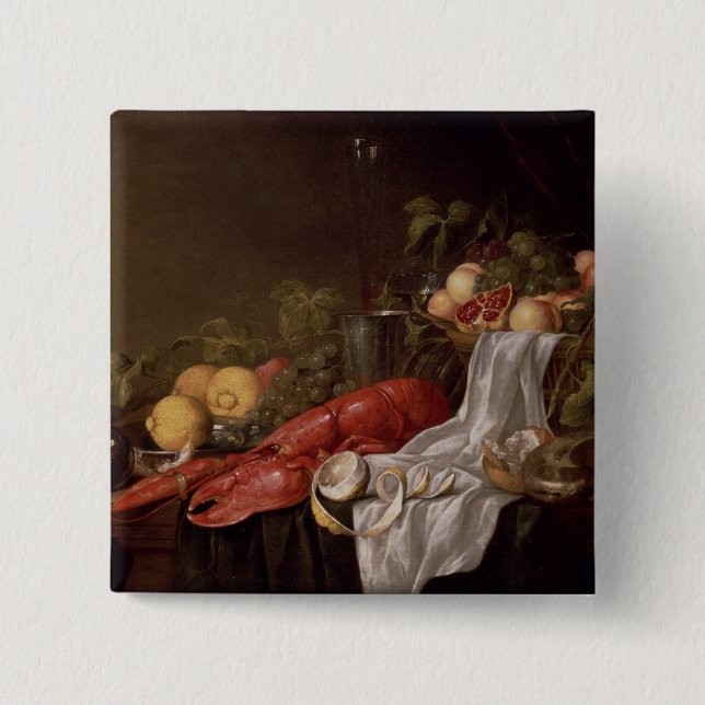 Bóton Quadrado 5.08cm Ainda vida da fruta e de uma lagosta (Frente)