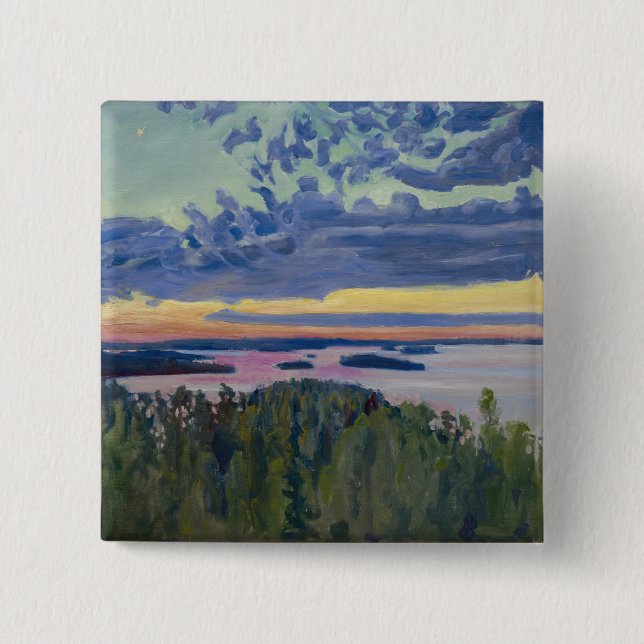 Bóton Quadrado 5.08cm Akseli Gallen-Kallela - Vista sobre um lago em Sun (Frente)
