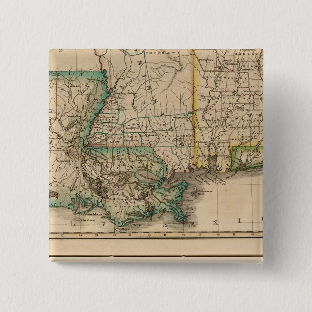 Bóton Quadrado 5.08cm Alabama, Mississippi, Louisiana (Frente)