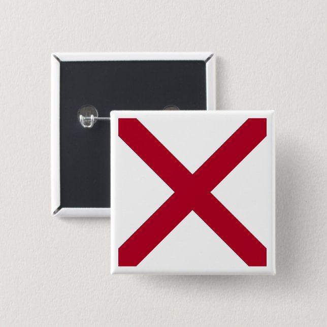 Bóton Quadrado 5.08cm Alabama: Rua Andrew Crimson Cross Flag (Frente & Verso)