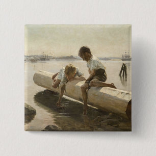 Bóton Quadrado 5.08cm Albert Edelsense - Dois meninos em um registro