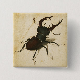 Bóton Quadrado 5.08cm Albrecht Durer Stag Beetle Renaissance Vintage Art