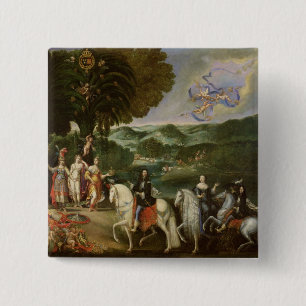 Bóton Quadrado 5.08cm Alegoria do casamento de Louis XIV em 1631