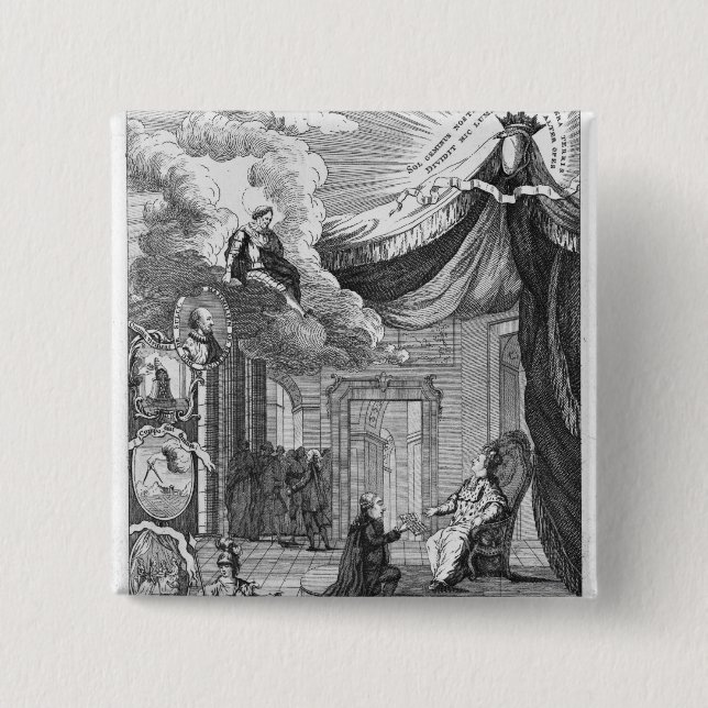 Bóton Quadrado 5.08cm Alegoria do relatório dado a Louis XVI (Frente)