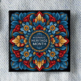 Bóton Quadrado 5.08cm Alfinete de Azulejo Talavera do Mês da Herança His