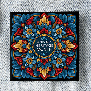 Bóton Quadrado 5.08cm Alfinete de Azulejo Talavera do Mês da Herança His