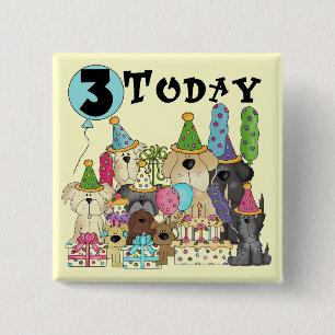 Bóton Quadrado 5.08cm Alfinetes aniversário de 3 anos Bash Camisetas e p
