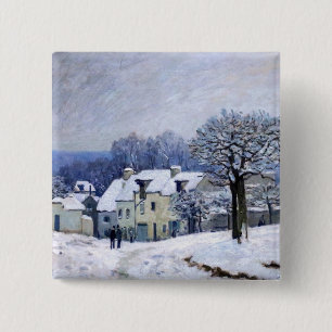 Bóton Quadrado 5.08cm Alfred Sisley - Place Chenil em Marly, Efeito de N