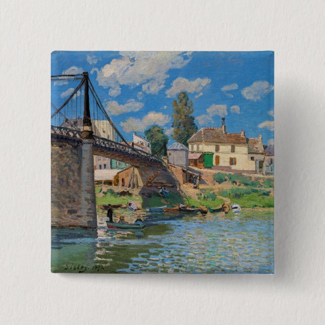 Bóton Quadrado 5.08cm Alfred Sisley - Ponte em Villeneuve-la-Garenne (Frente)