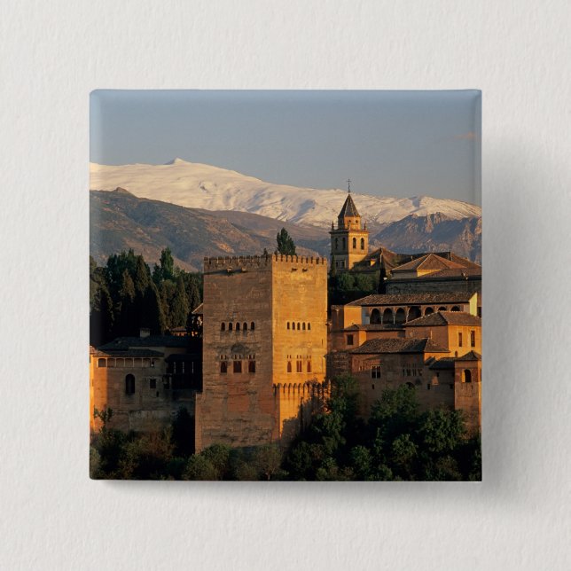 Bóton Quadrado 5.08cm Alhambra; Granada; Andaslusia, Espanha, Serra (Frente)