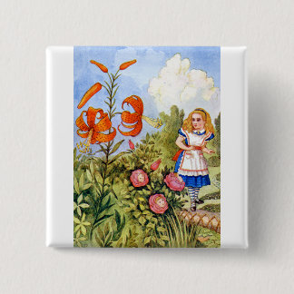 Bóton Quadrado 5.08cm Alice e as Flores Falantes na Terra das Maravilhas