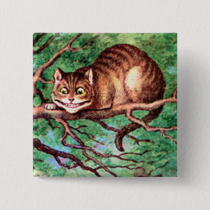Bóton Quadrado 5.08cm Alice encontra o gato de Cheshire no país das