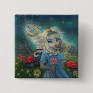 Bóton Quadrado 5.08cm Alice no País das Maravilhas Botão de Reverso