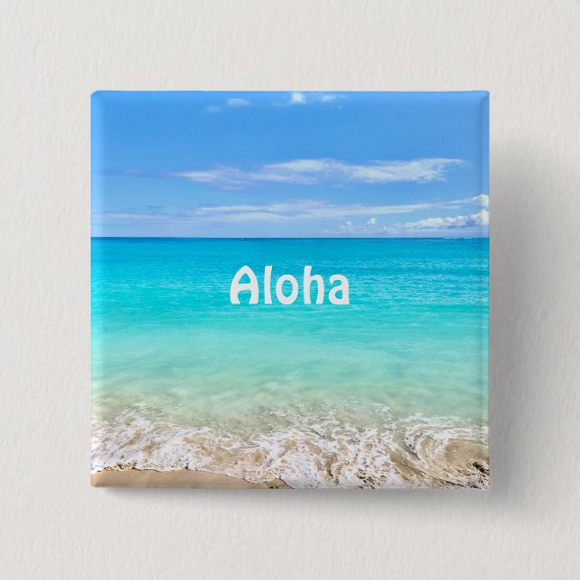 Bóton Quadrado 5.08cm Aloha Tropical do Oceano Havaí (Frente)