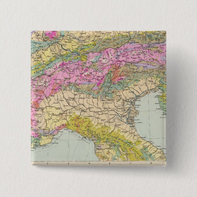 Bóton Quadrado 5.08cm Alpenlander - Mapa Atlas dos Alpes (Frente)