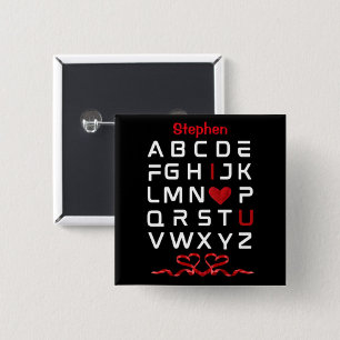 Bóton Quadrado 5.08cm Alphabet Chart I Love You
