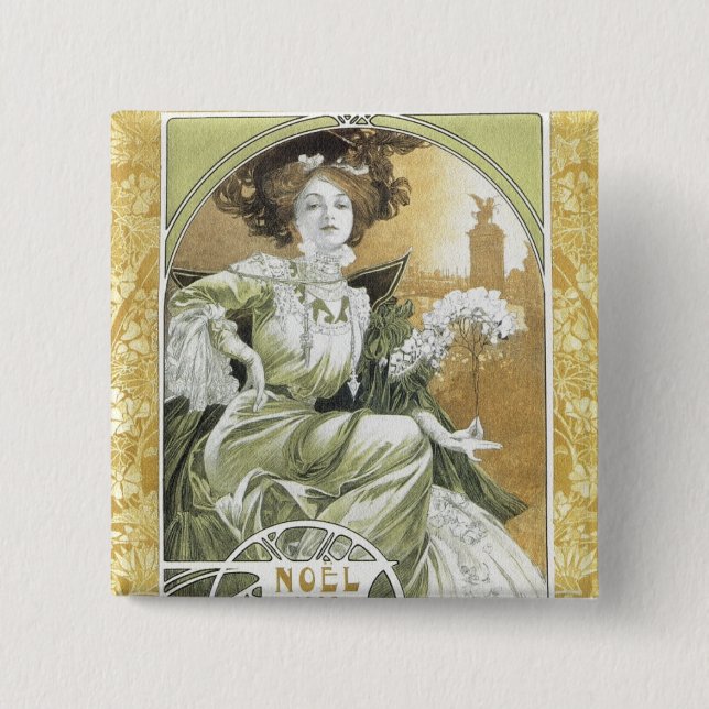 Bóton Quadrado 5.08cm Alphonse Mucha - Art Nouveau (Frente)