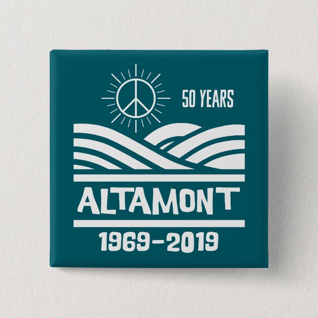 Bóton Quadrado 5.08cm Altamont Speedway 1969-2019 50th Anniversary (Frente)