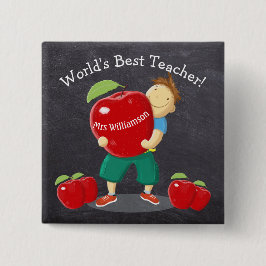 Bóton Quadrado 5.08cm Aluno personalizado com professor do mundo de