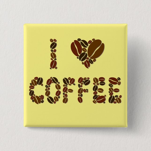Bóton Quadrado 5.08cm Amante de Cafeína - Grãos de Café (Frente)