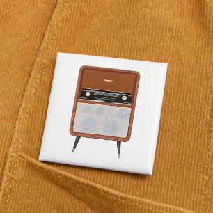 Bóton Quadrado 5.08cm Amante de Música Retro de Meados do Século