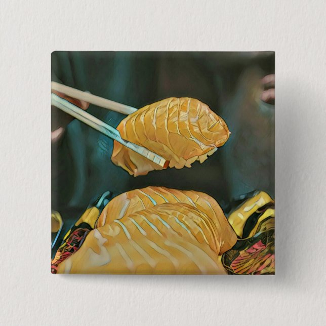 Bóton Quadrado 5.08cm Amante de sushi da comida asiática (Frente)