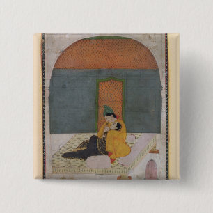 Bóton Quadrado 5.08cm Amantes em um terraço, Garhwal, c.1780-1800