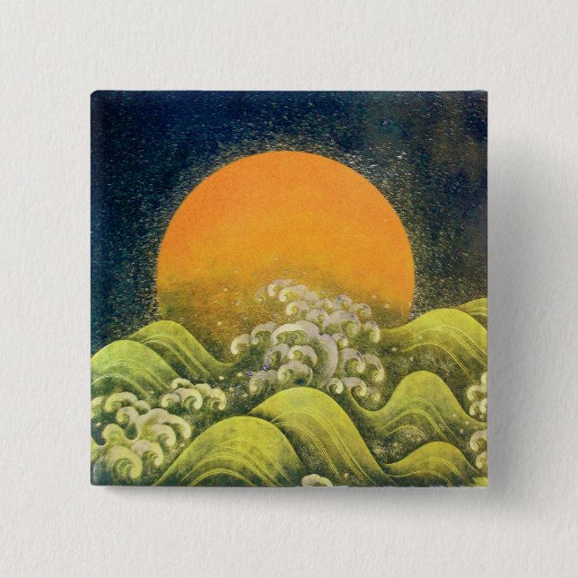 Bóton Quadrado 5.08cm AMATERASU, SUN GODDESE, preto verde-amarelo (Frente)