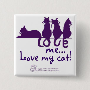 Bóton Quadrado 5.08cm Ame-me…, ame-o meu gato! Esquadre o botão
