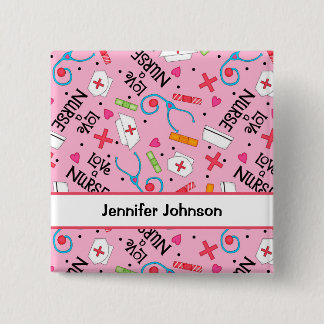 Bóton Quadrado 5.08cm Ame um crachá personalizado nome do Pin do rosa da